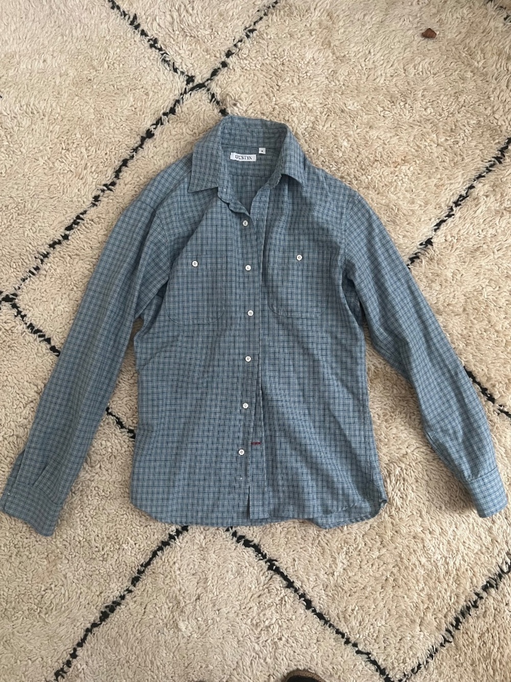 Gustin #614 Pendleton MERINO WOOL-BLUE TATTERSALL Button down shirt, Size Small